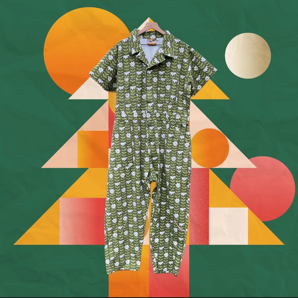 Big Bud Press Green Daisy Chain Short Sleeve Jumpsuit Size 2XL